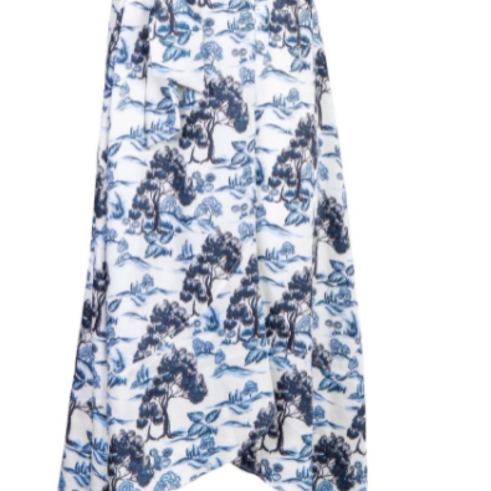 NWT - Senlis Navy & White Rolling Hills Adélaïde Tie-Waist Midi Skirt
